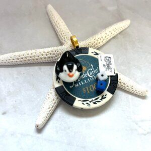 Penguin Poker Chip Pendant - Lucky Animal Charm Necklace - Miniature Collector